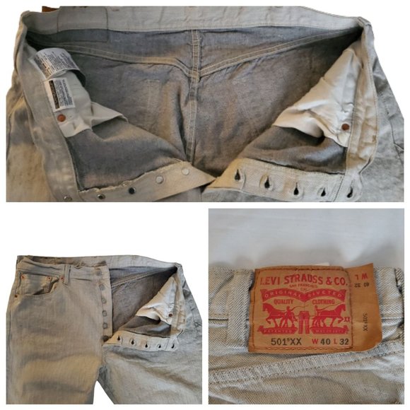 LEVI Strauss & Co. Men's 501XX Button Fly White Wash Denim Jeans Size W40 L32 - Picture 4 of 12